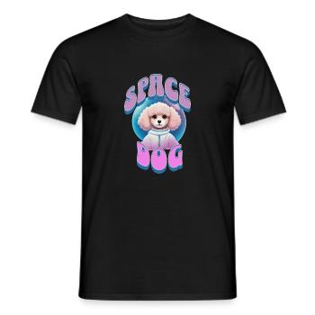 Space dog Poodle retro - Men's T-Shirt - black - Front - AI Model Male 178 light (178cm)