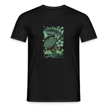 Silhouettes de la nature en vert : cygne, fougère et cerf - T-shirt homme - noir - Devant - AI Model Male 178 light (178cm)