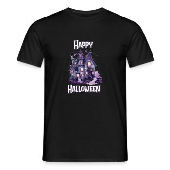 Halloween – Happy Halloween gruseliges Geisterhaus - Männer T-Shirt - Schwarz - Vorne - AI Model Male 178 light (178cm)