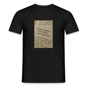 Page dans le livre - Enfin le week-end - T-shirt homme - noir - Devant - AI Model Male 178 light (178cm)