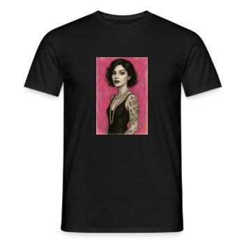 Woman Necklace Pearls Pink Elegant Omikly Pop Art - Men's T-Shirt - black - Front - AI Model Male 178 light (178cm)