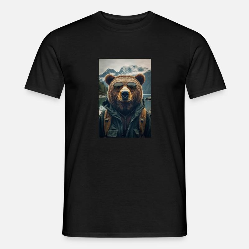 Cooler Wanderbär Entdecker - Männer T-Shirt - Schwarz