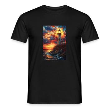 Vitrail phare coucher de soleil - T-shirt homme - noir - Devant - AI Model Male 178 light (178cm)
