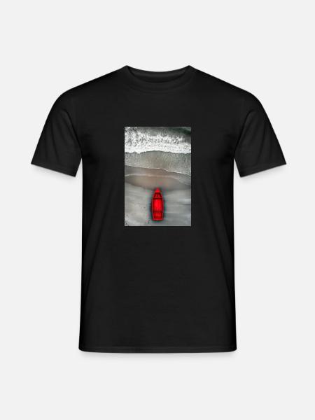 Rotes Boot am Grauen Ufer - Männer T-Shirt - Schwarz