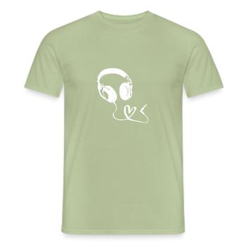 Music Love - Hoofdtelefoons - Heren T-shirt - saliegroen - Voor - AI Model Male 178 light (178cm)