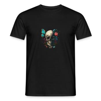 carpe diem - Totenkopf, Schmetterling, Blumen - Männer T-Shirt - Schwarz - Vorne - AI Model Male 178 light (178cm)