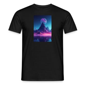 Retro Bergmelodie: Eine Synthwave Ode an der See - Männer T-Shirt - Schwarz - Vorne - AI Model Male 178 light (178cm)