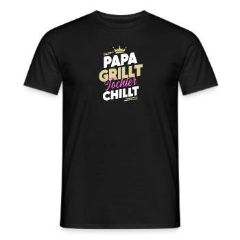 Papa Grillt Tochter Chillt Camping Vatertag - Männer T-Shirt - Schwarz - Vorne - AI Model Male 178 light (178cm)
