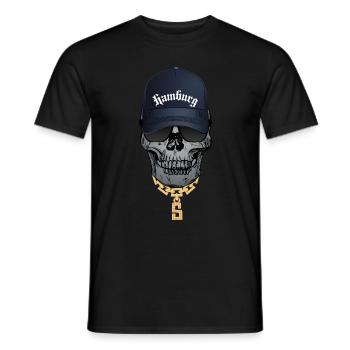 Cooler Totenkopf Hip Hop Style Schriftzug Hamburg - Männer T-Shirt - Schwarz - Vorne - AI Model Male 178 light (178cm)