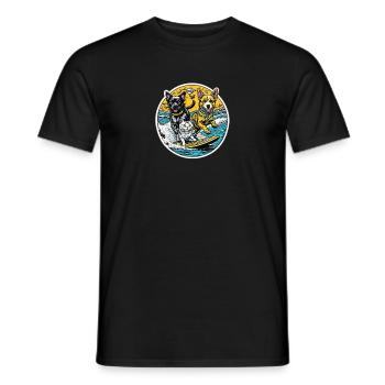 Eine Katze und Hunde surfen zusammen: beste Freunde - Männer T-Shirt - Schwarz - Vorne - AI Model Male 178 light (178cm)