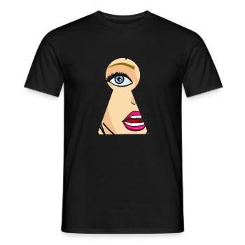 Woman looks through keyhole, comic pop art - Men's T-Shirt - black - Front - AI Model Male 178 light (178cm)