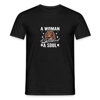 A women a dachshund a soul - Men's T-Shirt - black - Front - AI Model Male 178 light (178cm)