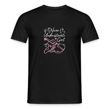 Never underestimate a girl with a cello - Men's T-Shirt - black - Front - AI Model Male 178 light (178cm)