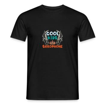 Children cool kids play saxophone - Men's T-Shirt - black - Front - AI Model Male 178 light (178cm)