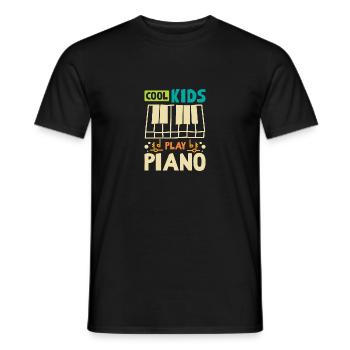 Children Cool kids play piano - Men's T-Shirt - black - Front - AI Model Male 178 light (178cm)