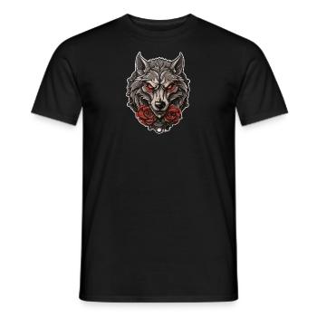 Gothic Wolf Rosen Illustration - Mystische Tierwelt - Männer T-Shirt - Schwarz - Vorne - AI Model Male 178 light (178cm)