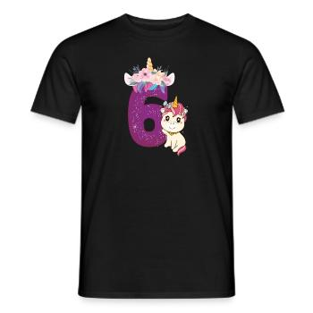Baby Einhorn Geburtstag Zahl sechs Regenbogen süß - Männer T-Shirt - Schwarz - Vorne - AI Model Male 178 light (178cm)