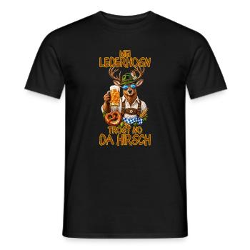 Lederhosenhirsch mit Bierkrug - Männer T-Shirt - Schwarz - Vorne - AI Model Male 178 light (178cm)
