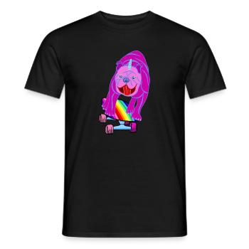 Skateboard Chien Carlin Bulldog Licorne Arc-en-ciel - T-shirt homme - noir - Devant - AI Model Male 178 light (178cm)