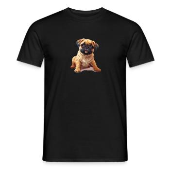 Mops Welpen sitzend - Männer T-Shirt - Schwarz - Vorne - AI Model Male 178 light (178cm)