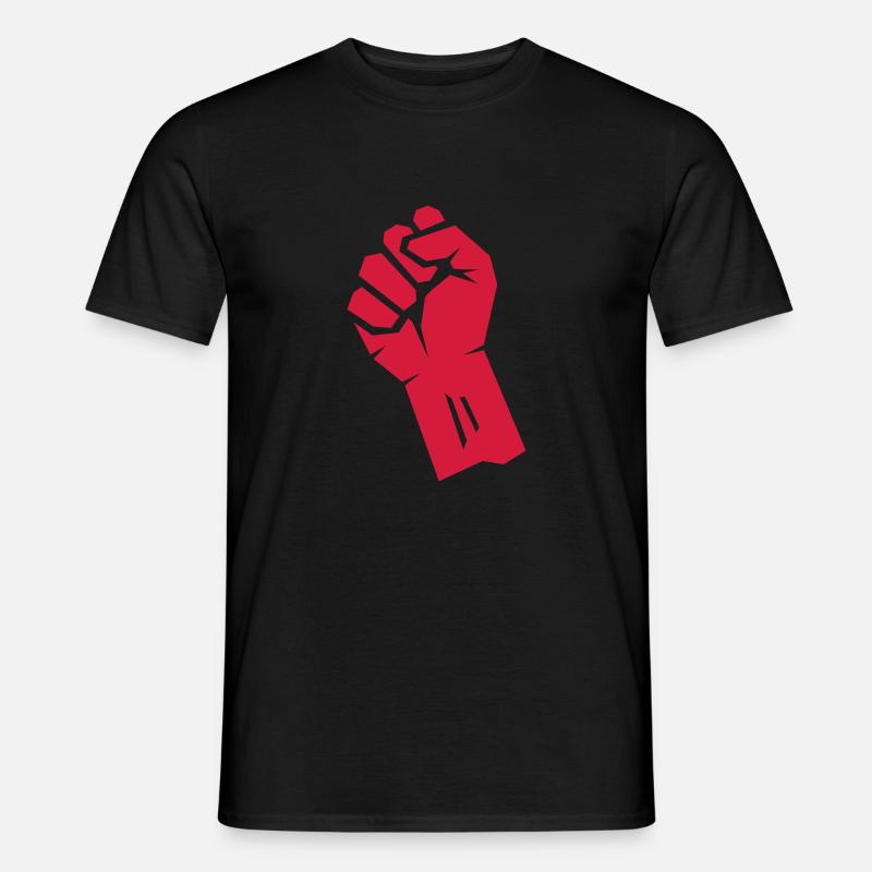 Rote Faust - Geschneit und erhobene Hand - Männer T-Shirt - Schwarz