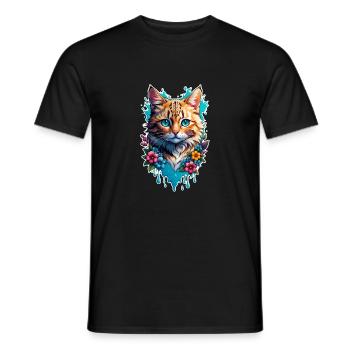 Katze und Blume Aquarell - Männer T-Shirt - Schwarz - Vorne - AI Model Male 178 light (178cm)