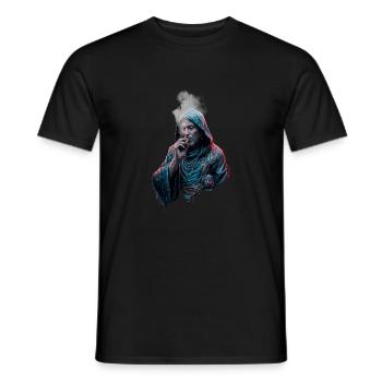 Monk with Cigar - Men's T-Shirt - black - Front - AI Model Male 178 light (178cm)