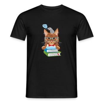 Intelligent cat and mouse with books - Men's T-Shirt - black - Front - AI Model Male 178 light (178cm)