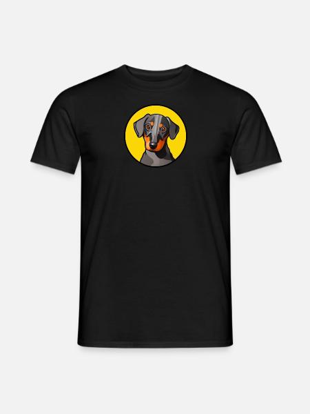 Motif graphique de teckel dans un cercle jaune - T-shirt homme - noir