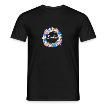 emilia,flowers,flower wreath,floral,illustration - Men's T-Shirt - black - Front - AI Model Male 178 light (178cm)