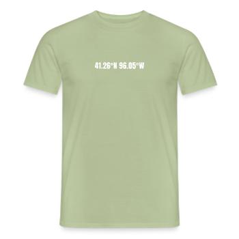 Omaha, Nebraska, USA Coordinates - Men's T-Shirt - sage - Front - AI Model Male 178 light (178cm)