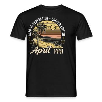 34ème Anniversaire Voiture Classique Avril Millésime 1991 Avril - T-shirt homme - noir - Devant - AI Model Male 178 light (178cm)