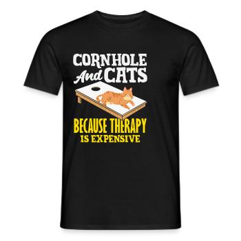 Cornhole et amoureux des chats - T-shirt homme - noir - Devant - AI Model Male 178 light (178cm)