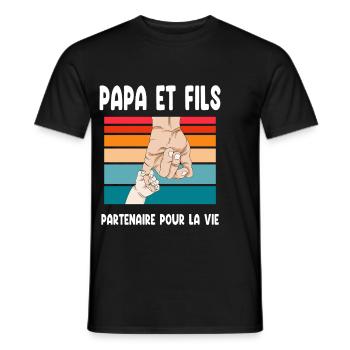 papa et fils main vintage père fête des pères - T-shirt homme - noir - Devant - AI Model Male 178 light (178cm)