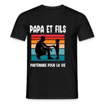 papa et fils vintage père et fils fête des pères - T-shirt homme - noir - Devant - AI Model Male 178 light (178cm)