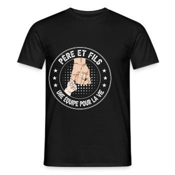 père et fils main assorti duo papa fête des pères - T-shirt homme - noir - Devant - AI Model Male 178 light (178cm)