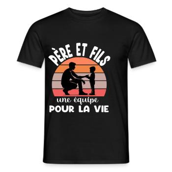 père et fils papa équipe vie duo fête des pères - T-shirt homme - noir - Devant - AI Model Male 178 light (178cm)
