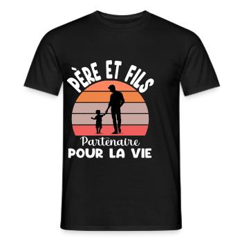 père et fils papa partenaire vie duo fête pères - T-shirt homme - noir - Devant - AI Model Male 178 light (178cm)