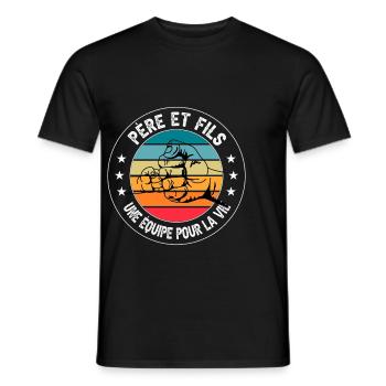 père et fils point main vintage duo fête pères - T-shirt homme - noir - Devant - AI Model Male 178 light (178cm)