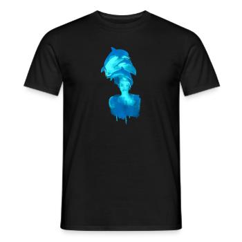 delfin, harmonie, femme, aquarelle, peinture, poisson - T-shirt homme - noir - Devant - AI Model Male 178 light (178cm)