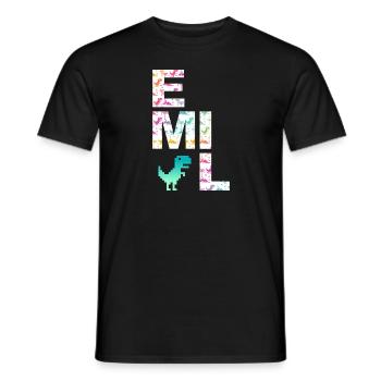 EMIL - Beautiful boy name with dinosaur - Men's T-Shirt - black - Front - AI Model Male 178 light (178cm)