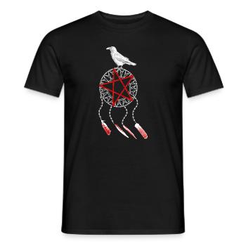 Traumfänger Gothic, Vogelfeder, Krähe Rabe, rot - Männer T-Shirt - Schwarz - Vorne - AI Model Male 178 light (178cm)