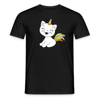 Cute smiling cat unicorn - Men's T-Shirt - black - Front - AI Model Male 178 light (178cm)