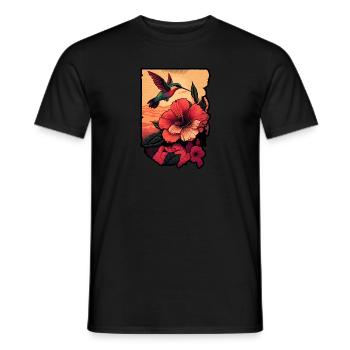 Un colibri vole au-dessus de la fleur d’hibiscus Soleil tropical - T-shirt homme - noir - Devant - AI Model Male 178 light (178cm)