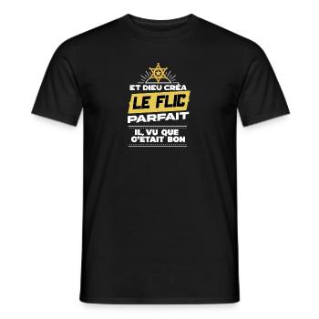 Dieu créa le policier et vu que c’était bon - T-shirt homme - noir - Devant - AI Model Male 178 light (178cm)