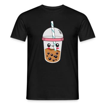 A Funny Kawaii Face Boba Tea Bubble Tea - Men's T-Shirt - black - Front - AI Model Male 178 light (178cm)