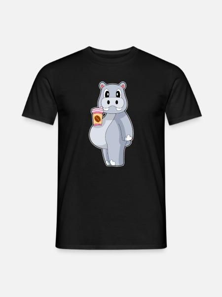 Hippopotamus Coffee to go - Men's T-Shirt - black