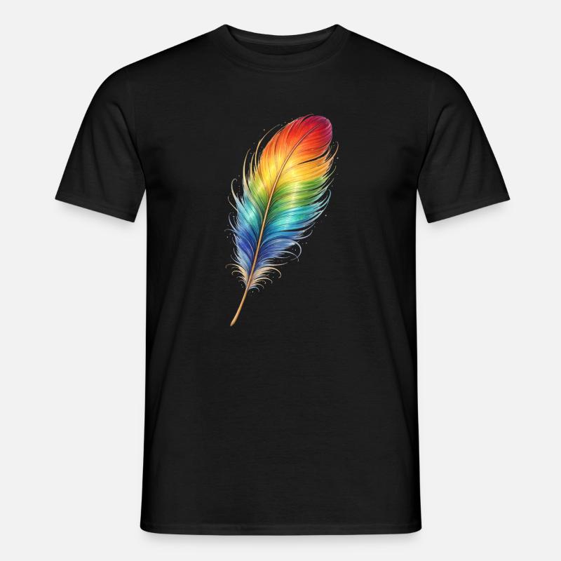 Bunte Feder Regenbogen Boho Design - Männer T-Shirt - Schwarz