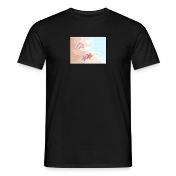 Plage d’été, étoiles de mer et coquillages - T-shirt homme - noir - Devant - AI Model Male 178 light (178cm)