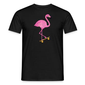 Tropical Pink Flamingo On Skateboard Skater - Men's T-Shirt - black - Front - AI Model Male 178 light (178cm)